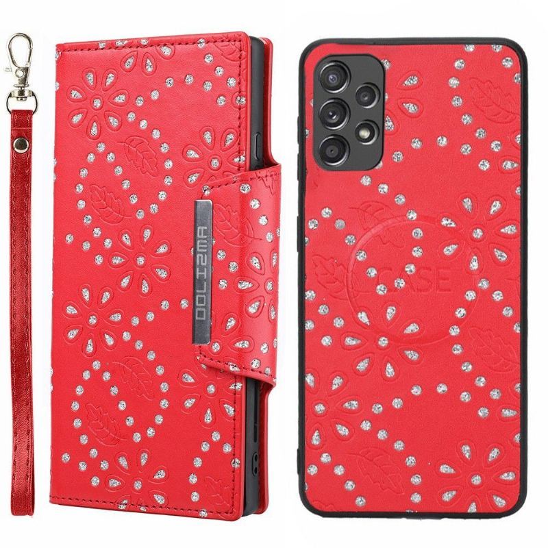 Futerały Etui Folio do Samsung Galaxy A32 4G Diamentowe Kwiaty