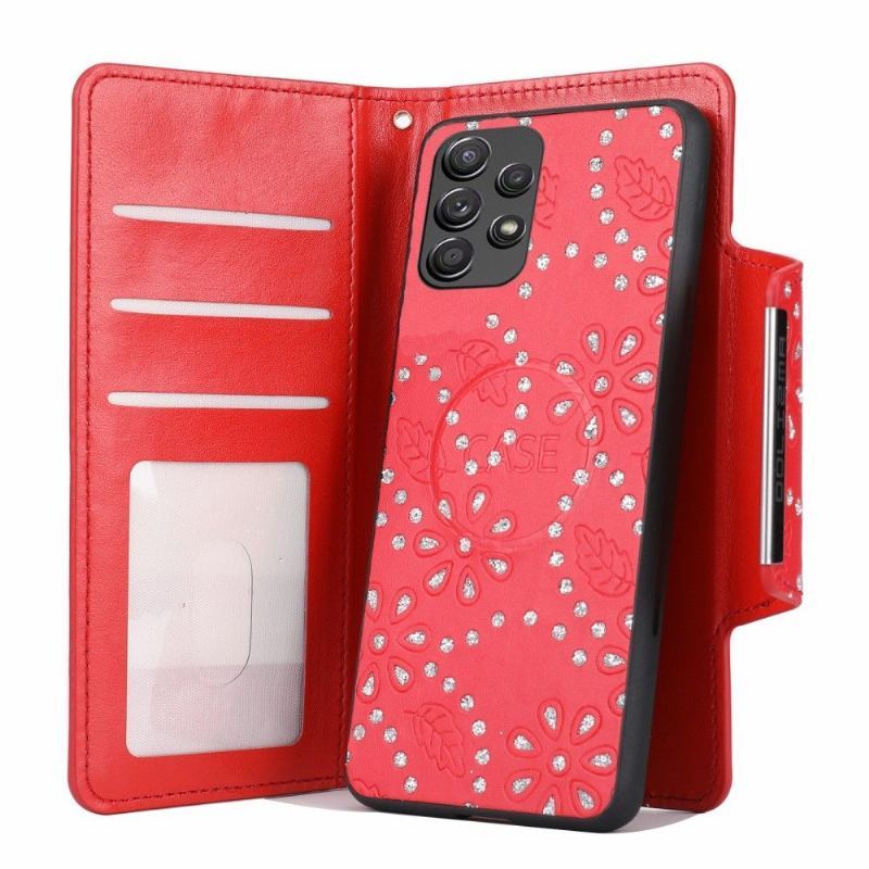 Futerały Etui Folio do Samsung Galaxy A32 4G Diamentowe Kwiaty