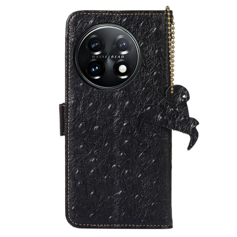Etui Folio do OnePlus 11 5G Oryginalna Skóra Strusia Rfid
