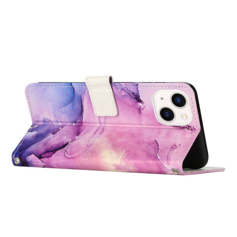 Etui Folio do iPhone 14 z Łańcuch Pasek Marmuru