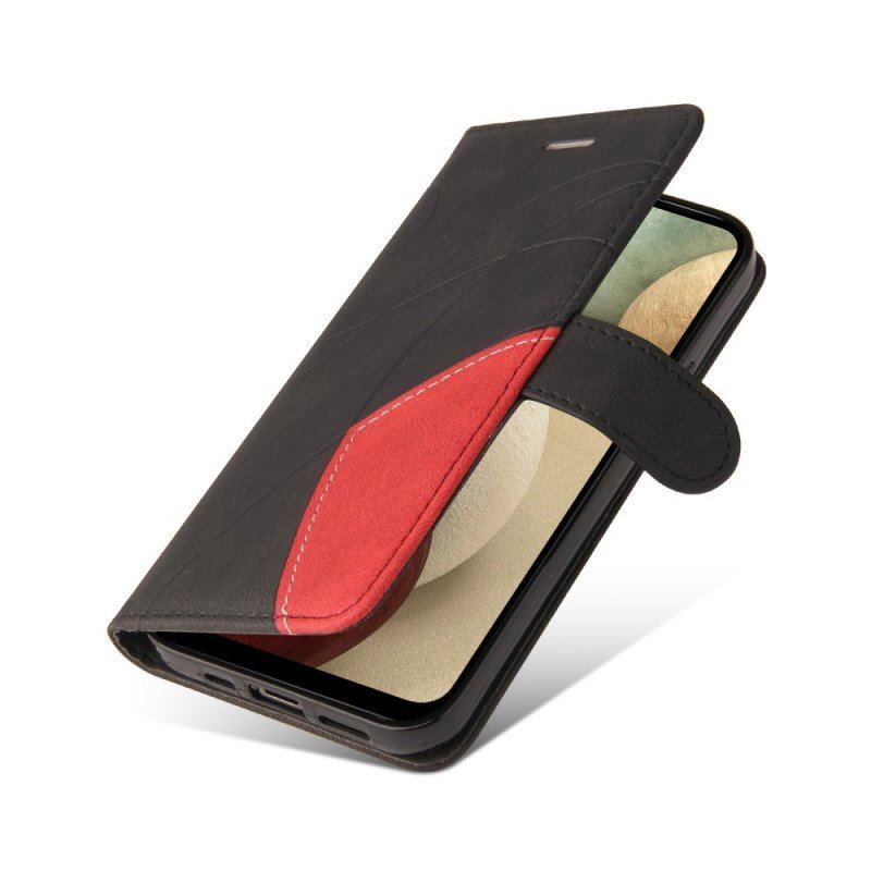 Etui Folio do Samsung Galaxy M12 / A12 Dwukolorowa Sygnowana Sztuczna Skóra