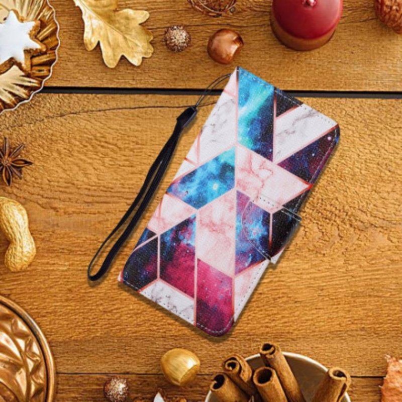 Etui Folio do Samsung Galaxy M12 / A12 Marmur Ze Smyczą