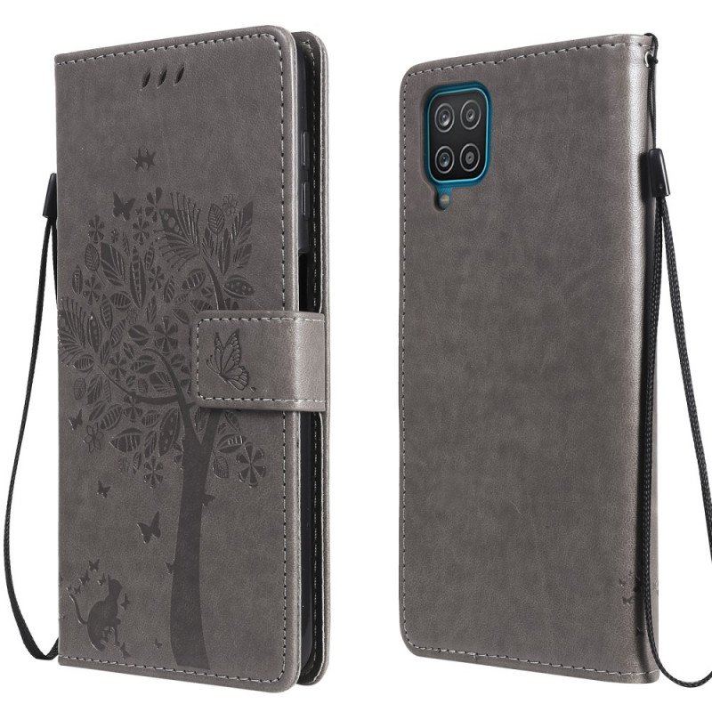 Etui Folio do Samsung Galaxy M12 / A12 z Łańcuch Drzewo I Pasiasty Kot