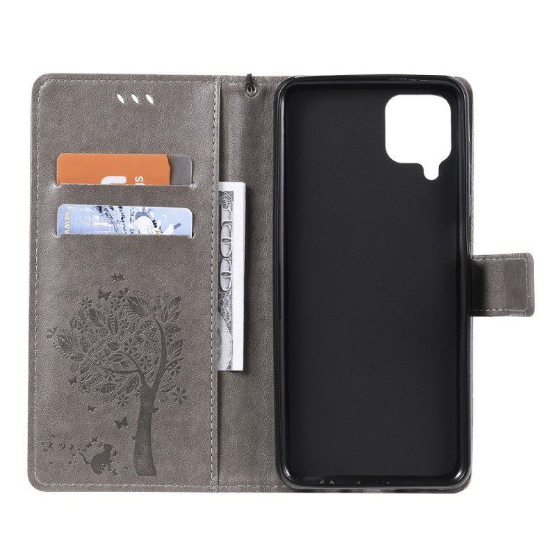 Etui Folio do Samsung Galaxy M12 / A12 z Łańcuch Drzewo I Pasiasty Kot