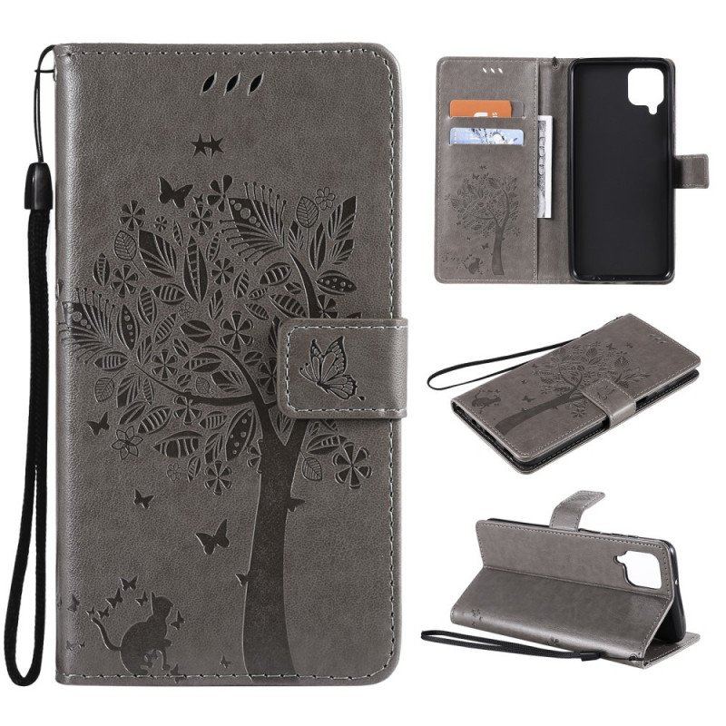 Etui Folio do Samsung Galaxy M12 / A12 z Łańcuch Drzewo I Pasiasty Kot