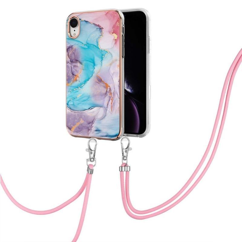 Etui do iPhone XR Classic ze Sznurkiem Niebieski Kolorowy Marmur