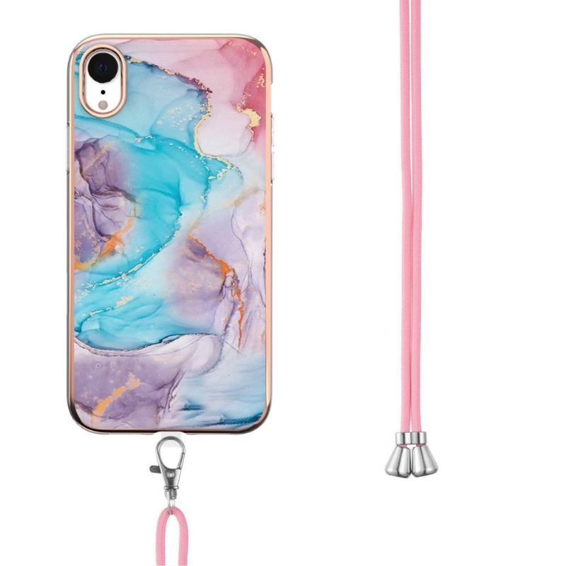 Etui do iPhone XR Classic ze Sznurkiem Niebieski Kolorowy Marmur