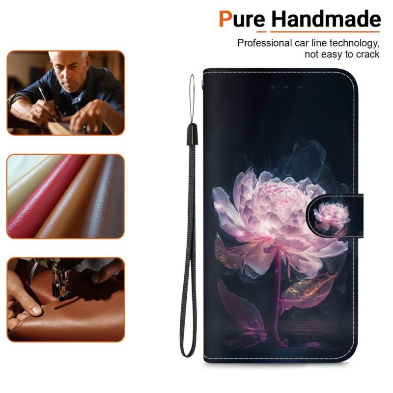 Etui Folio Do iPhone 16 Pro Max Fioletowa Piwonia Z Paskiem