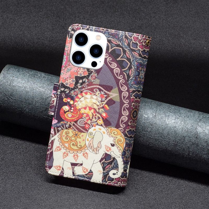 Etui Folio Do iPhone 16 Pro Max Portfel W Kształcie Słonia Z Paskiem