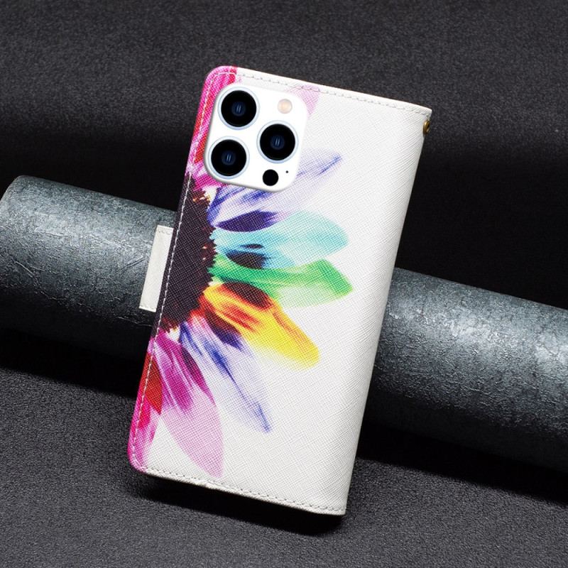 Etui Folio Do iPhone 16 Pro Max Portfel Z Paskiem W Kwiaty