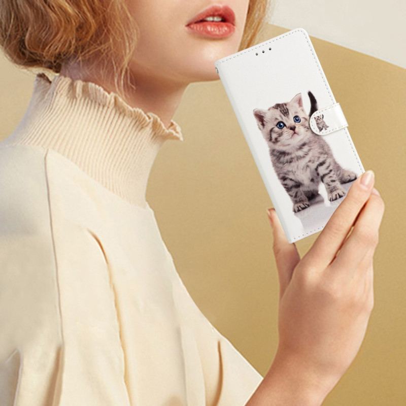 Etui Folio Do iPhone 16 Pro Max Słodki Kot Z Paskiem