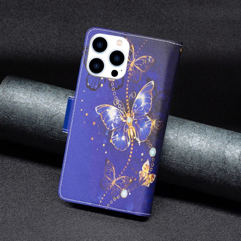 Etui Folio iPhone 16 Pro Max Fioletowy Portfel W Motyle Z Paskiem Etui Ochronne