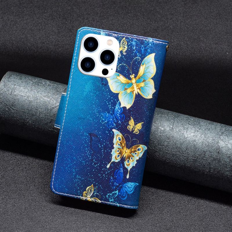 Etui Folio iPhone 16 Pro Max Portfel Ze Złotymi Motylami