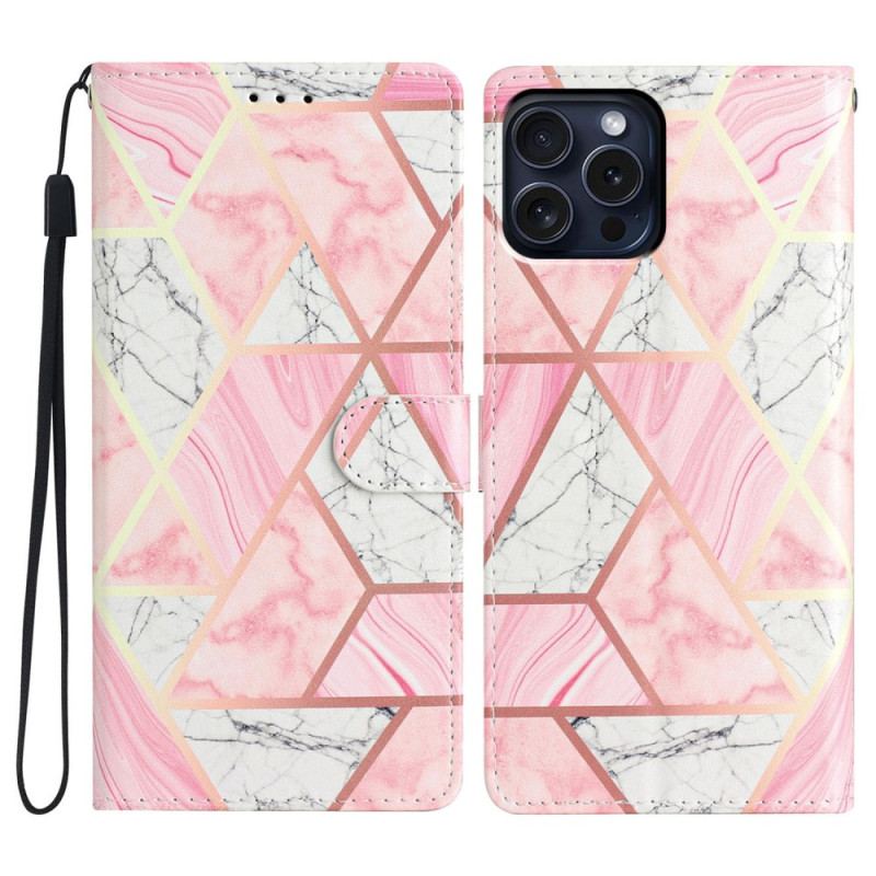 Etui Folio iPhone 16 Pro Max Różowy Marmur Z Paskiem Etui Ochronne