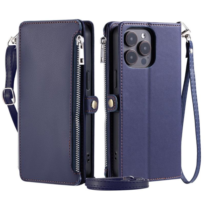 Etui Folio iPhone 16 Pro Max Sztuczna Skóra Z Paskami