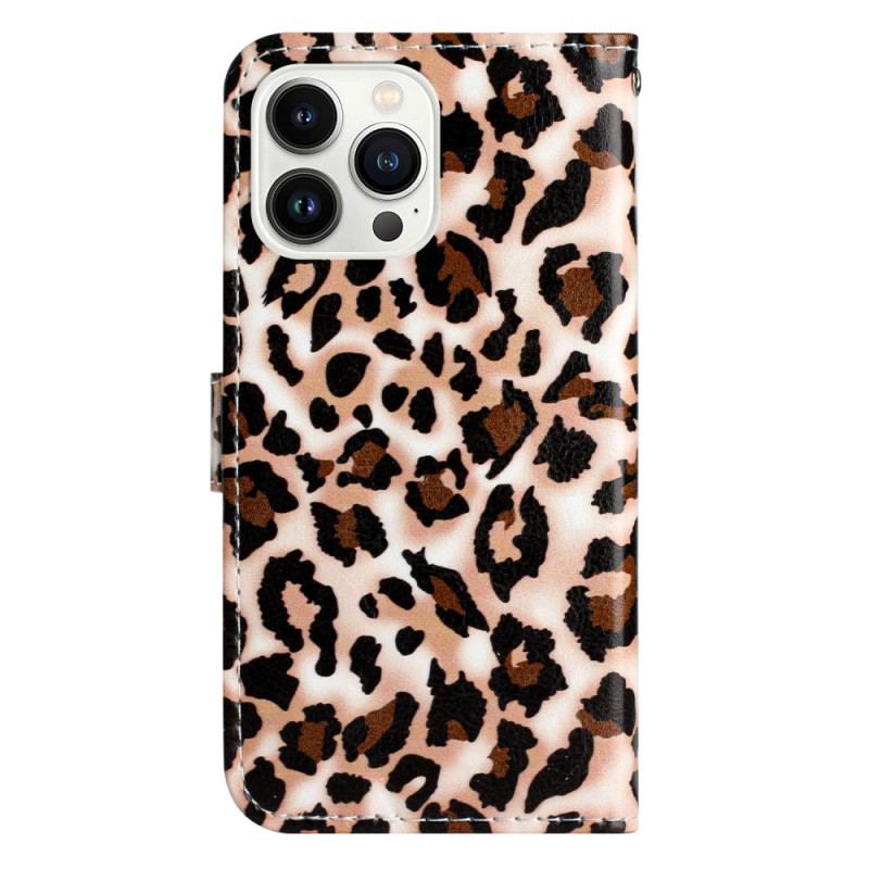 Etui Folio iPhone 16 Pro Max Wzór Lamparta Z Paskiem