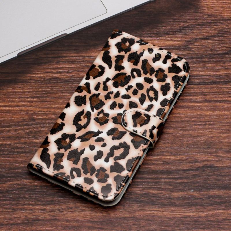 Etui Folio iPhone 16 Pro Max Wzór Lamparta Z Paskiem