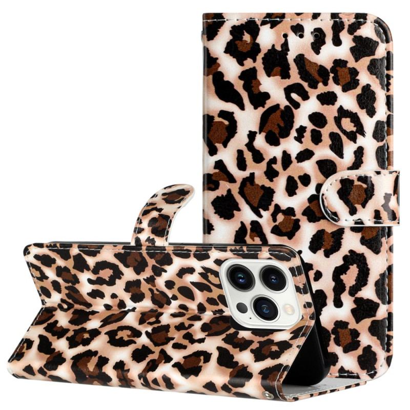 Etui Folio iPhone 16 Pro Max Wzór Lamparta Z Paskiem