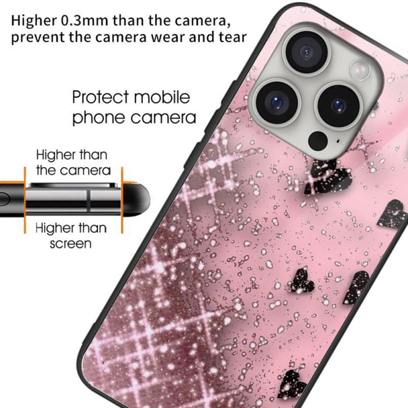 Etui iPhone 16 Pro Max Serca Ze Szkła Hartowanego Na Różowym Tle