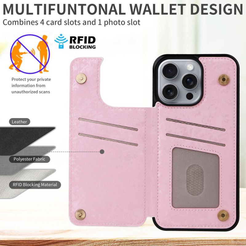 Futerały iPhone 16 Pro Max Etui Na Telefon Etui Na Karty Kwiatowe Blokujące Rfid