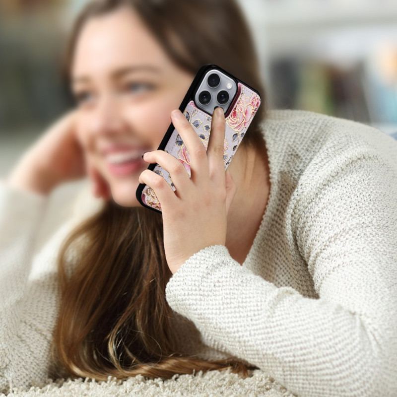 Futerały iPhone 16 Pro Max Etui Na Telefon Etui Na Karty Kwiatowe Blokujące Rfid