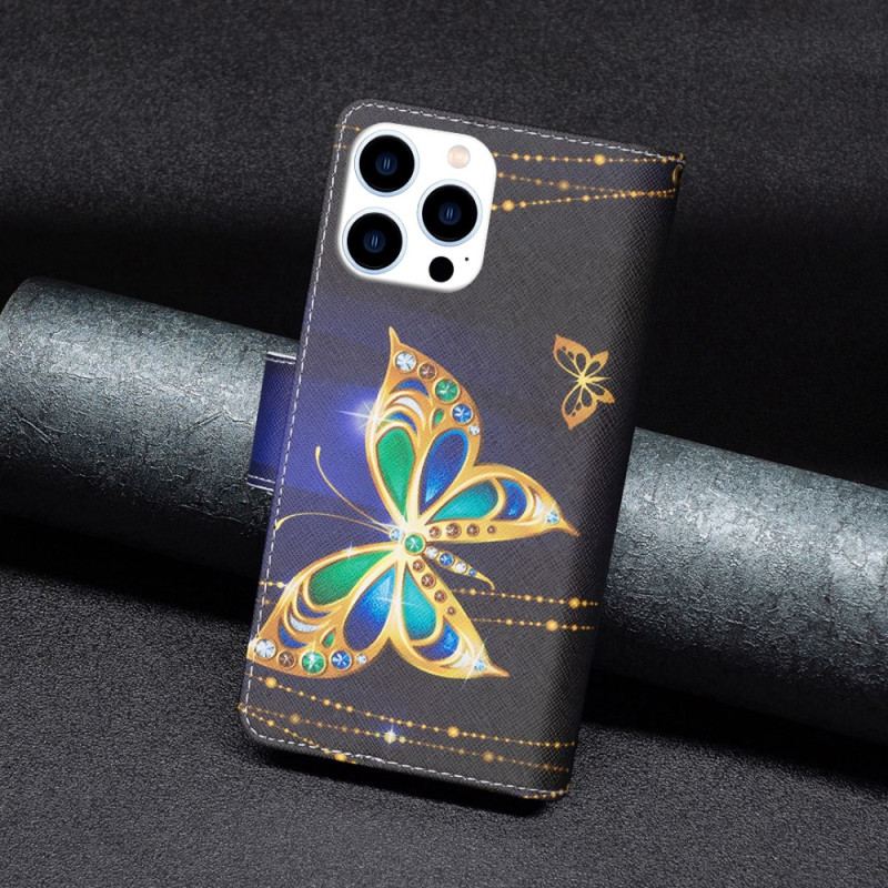 Obudowa iPhone 16 Pro Max Etui Na Telefon Portfel W Kształcie Motyli Z Kryształkami