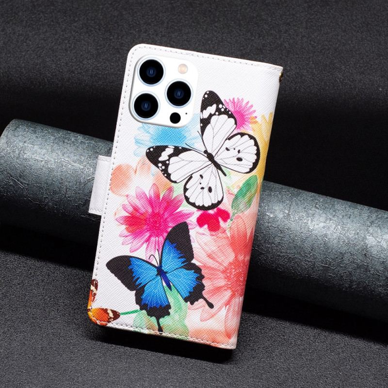 Obudowa iPhone 16 Pro Max Etui Na Telefon Portfel Z Dwoma Motylkami I Paskiem