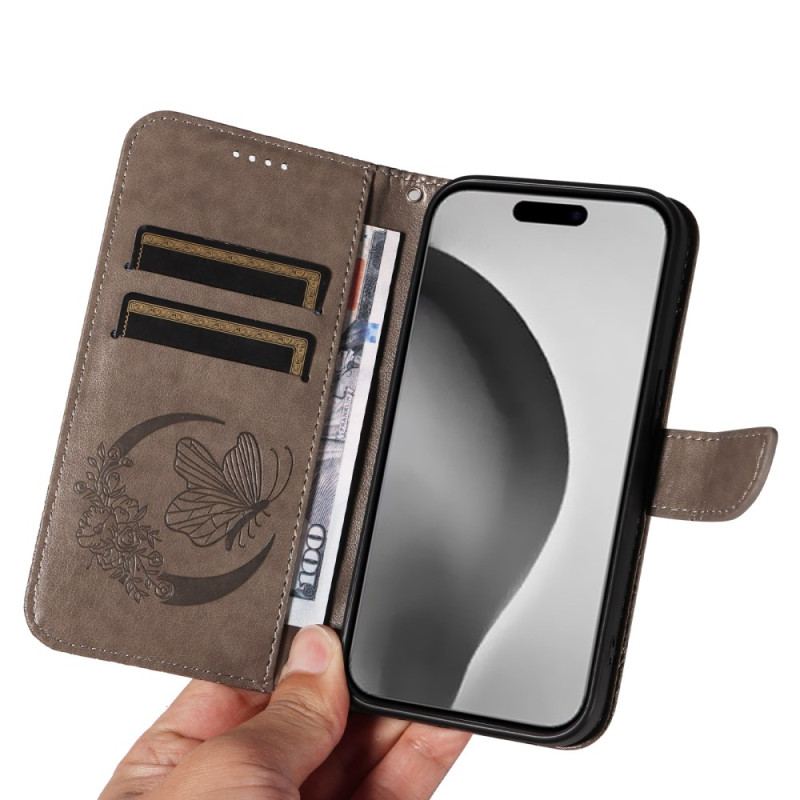 Skórzany Futerał iPhone 16 Pro Max Etui Na Telefon Graficzny Motyl