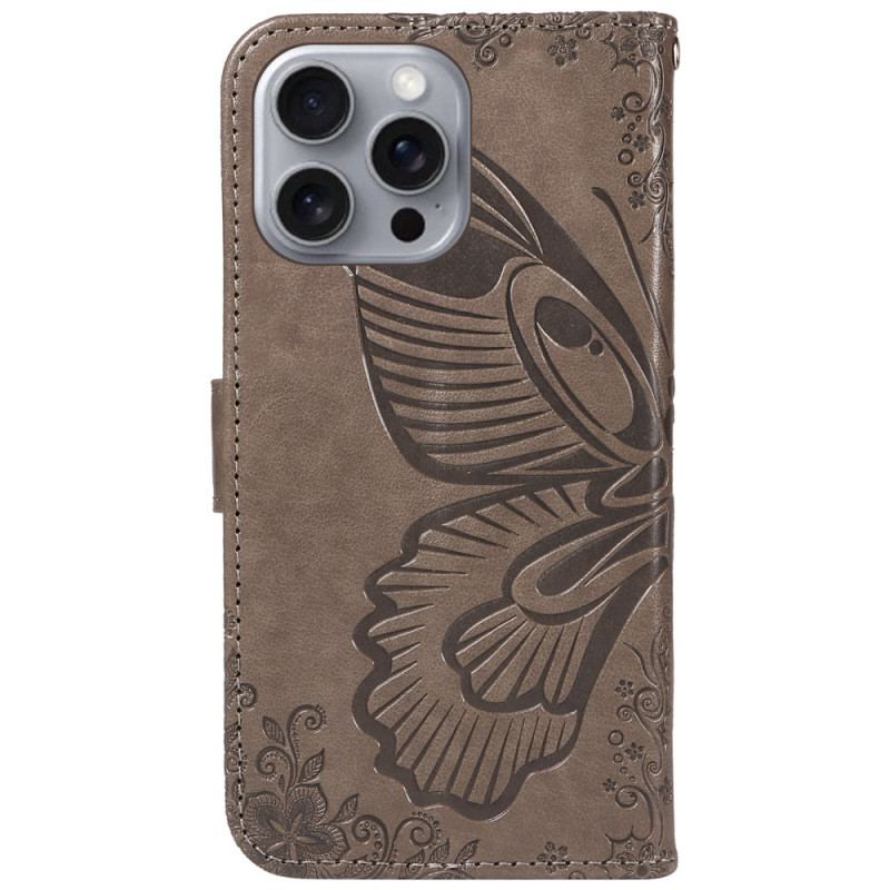 Skórzany Futerał iPhone 16 Pro Max Etui Na Telefon Graficzny Motyl