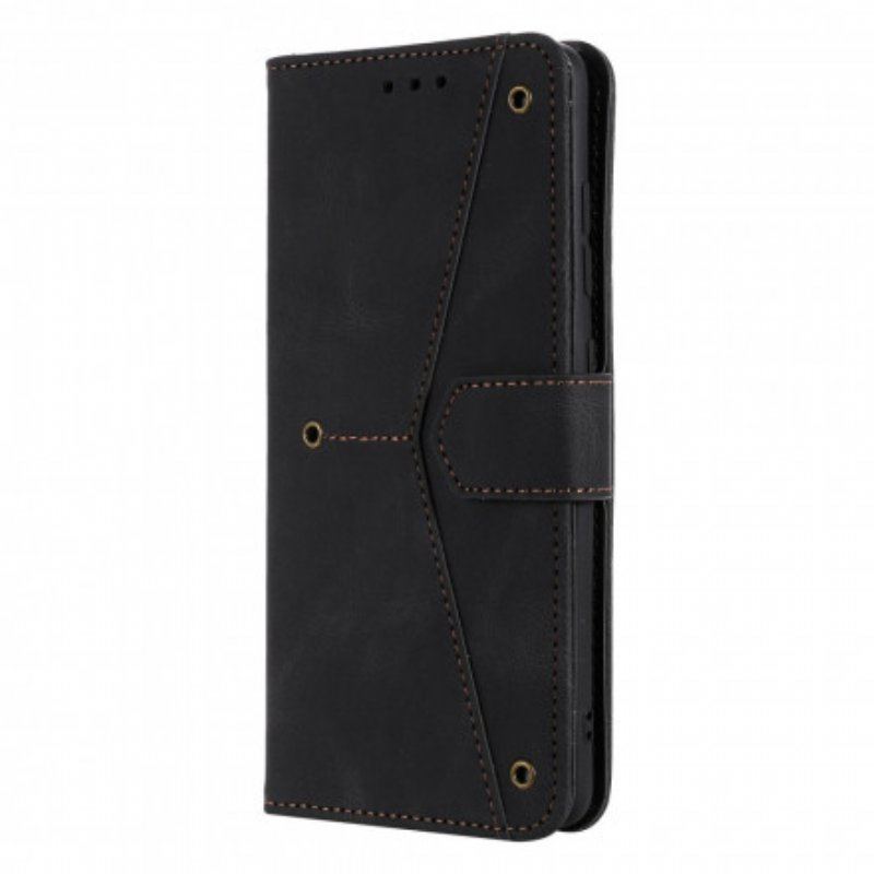 Etui Folio do Xiaomi Redmi Note 10 5G Dwukolorowe Nity Ze Sztucznej Skóry