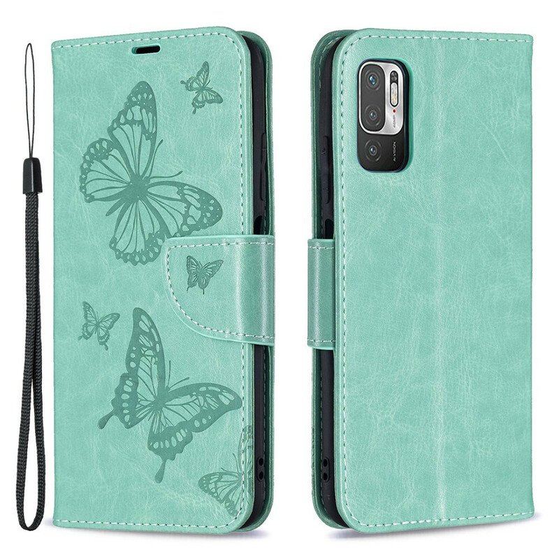 Etui Folio do Xiaomi Redmi Note 10 5G z Łańcuch Paski Z Nadrukiem Motyli