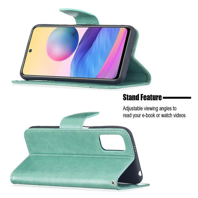 Etui Folio do Xiaomi Redmi Note 10 5G z Łańcuch Paski Z Nadrukiem Motyli