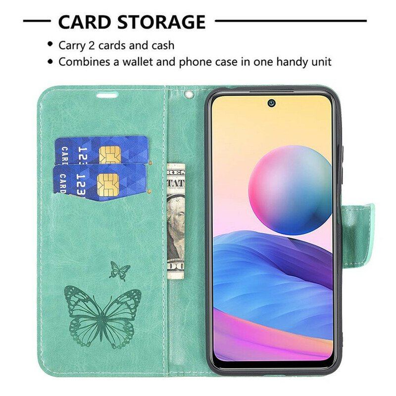 Etui Folio do Xiaomi Redmi Note 10 5G z Łańcuch Paski Z Nadrukiem Motyli