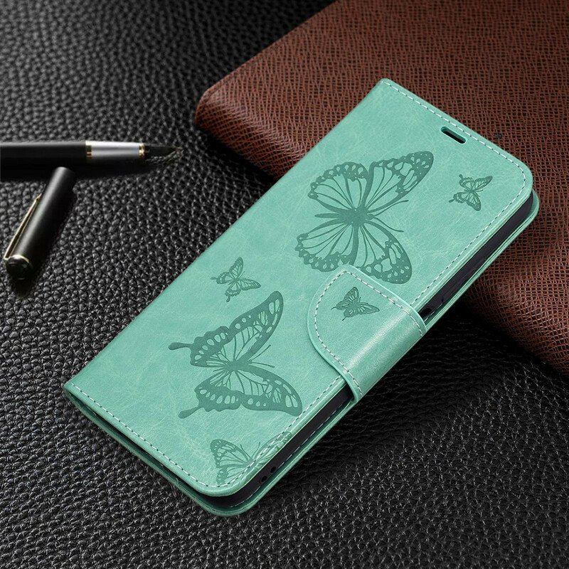 Etui Folio do Xiaomi Redmi Note 10 5G z Łańcuch Paski Z Nadrukiem Motyli