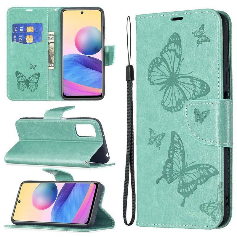Etui Folio do Xiaomi Redmi Note 10 5G z Łańcuch Paski Z Nadrukiem Motyli