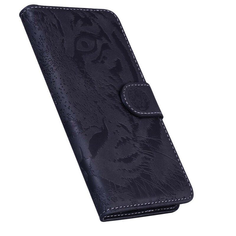 Skórzany Futerał do Xiaomi Redmi Note 10 5G Nadruk Twarzy Tygrysa