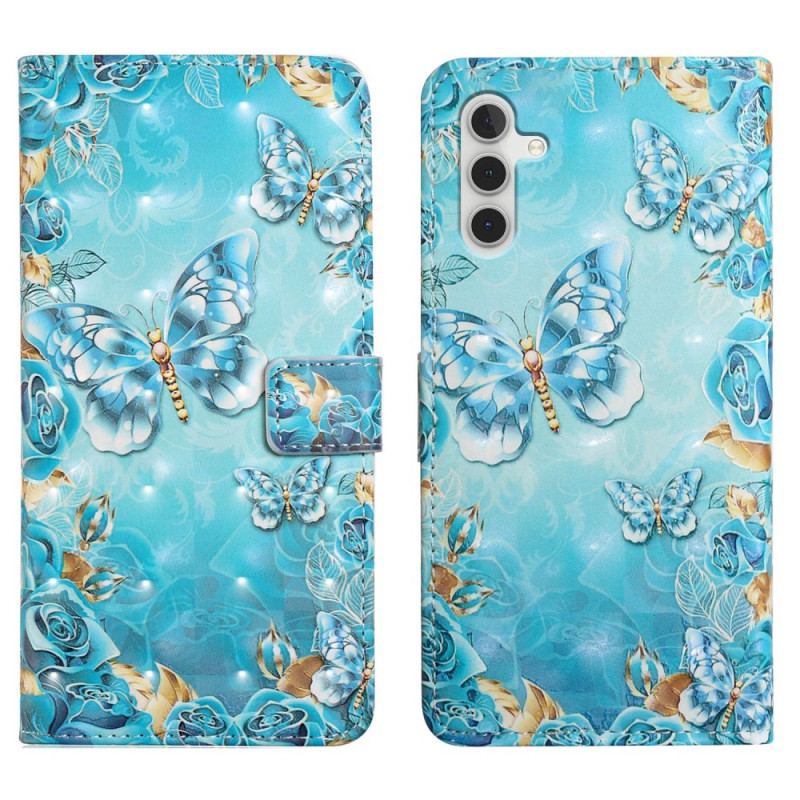 Etui Folio Do Samsung Galaxy A16 5g Niebieskie Motyle I Diamenty