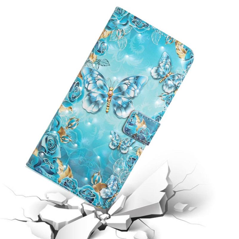 Etui Folio Do Samsung Galaxy A16 5g Niebieskie Motyle I Diamenty