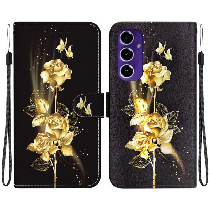 Etui Folio Do Samsung Galaxy A16 5g Złoty I Różowy Motyl