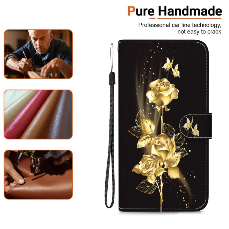 Etui Folio Do Samsung Galaxy A16 5g Złoty I Różowy Motyl