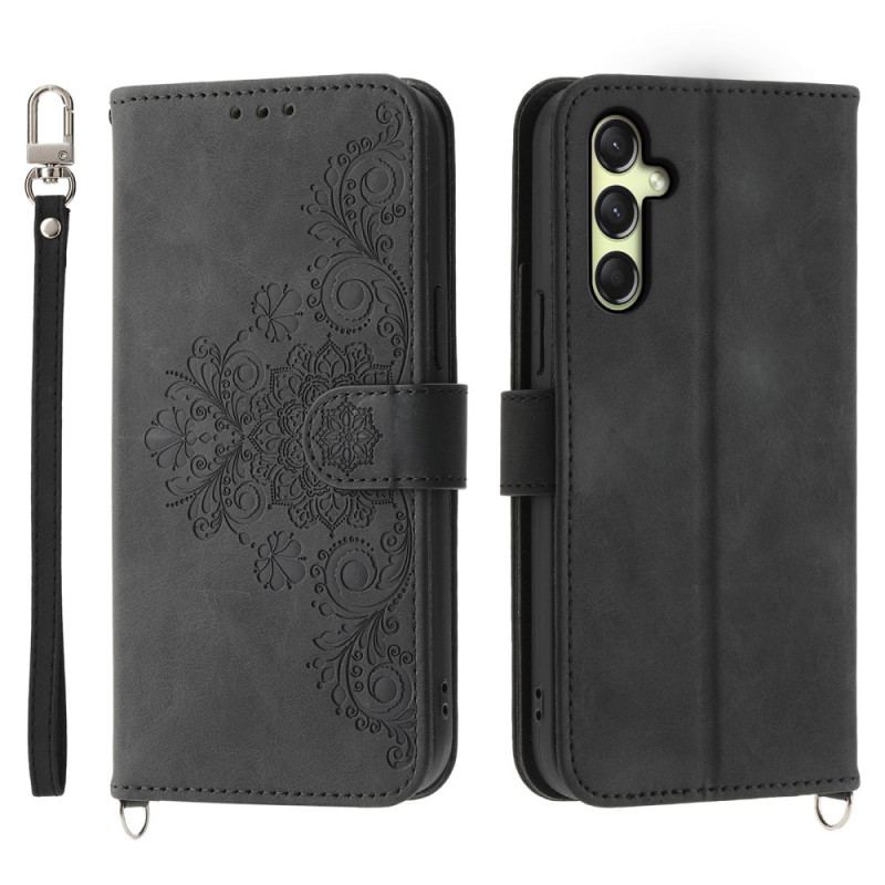 Etui Folio Samsung Galaxy A16 5g Wzór Koronkowy Z Paskiem I Paskiem Na Ramię