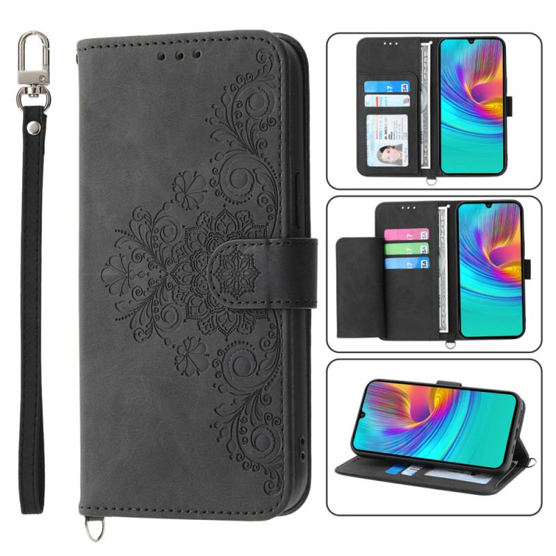 Etui Folio Samsung Galaxy A16 5g Wzór Koronkowy Z Paskiem I Paskiem Na Ramię