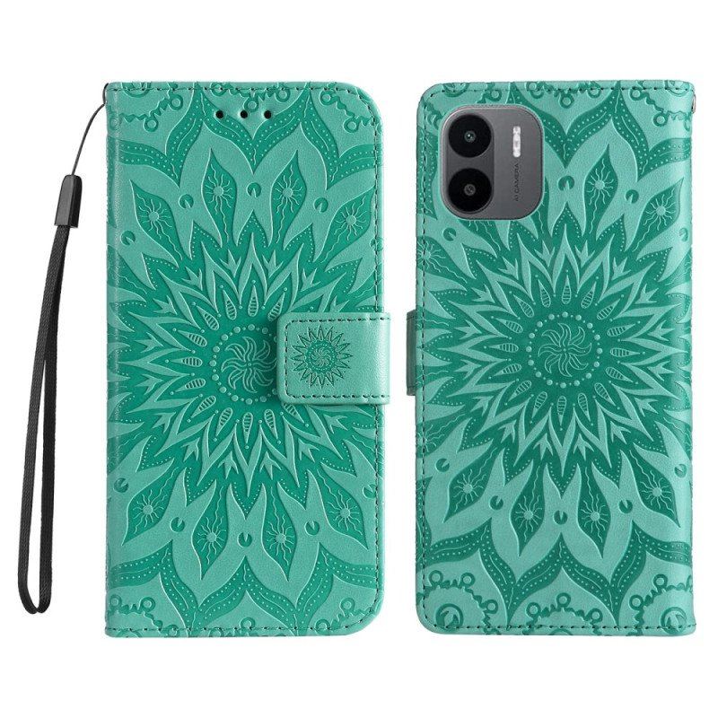 Skórzany Futerał do Xiaomi Redmi A1 z Łańcuch Stringi Słońce