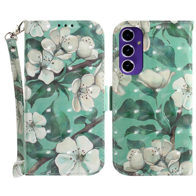 Etui Folio Do Samsung Galaxy S24 Fe Akwarela Kwiaty Z Paskiem