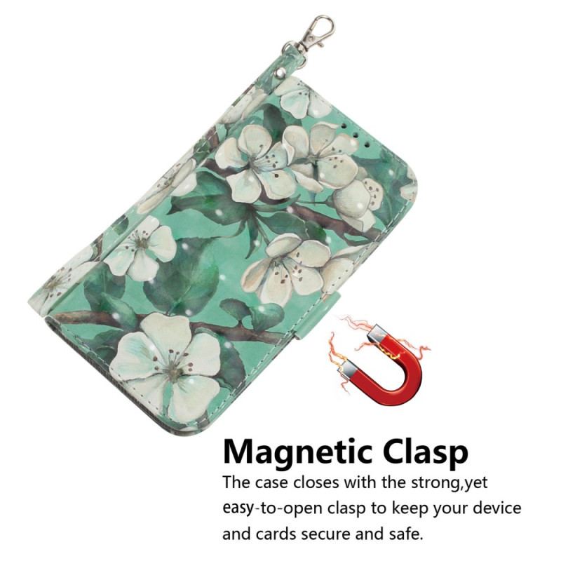 Etui Folio Do Samsung Galaxy S24 Fe Akwarela Kwiaty Z Paskiem