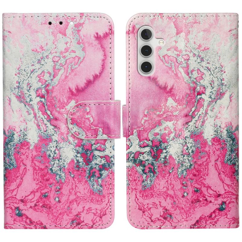 Etui Folio Do Samsung Galaxy S24 Fe Różowy Marmur Z Wodą Morską