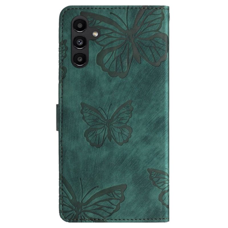 Etui Folio Do Samsung Galaxy S24 Fe Wzór Motyla Z Efektem Zamszu