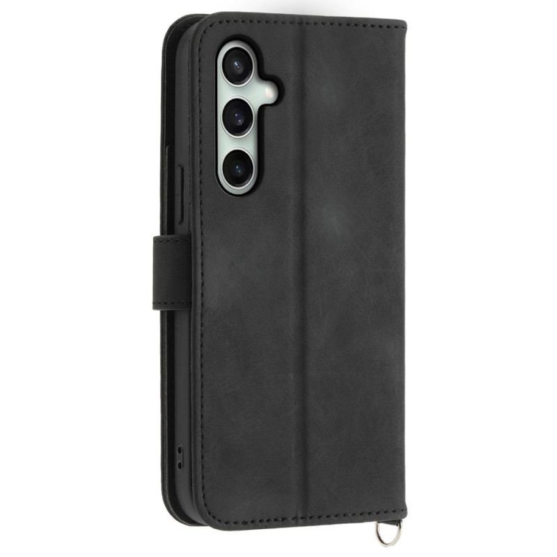 Etui Folio Samsung Galaxy S24 Fe Koronka Z Efektem Zamszu Z Paskiem I Paskiem Na Ramię