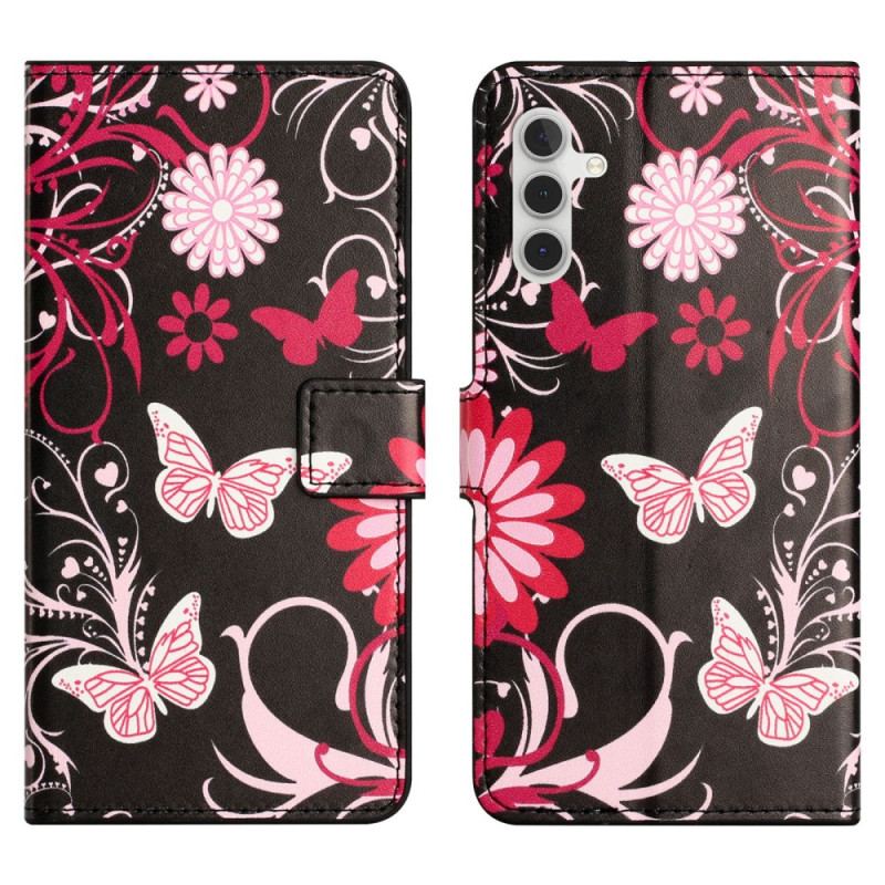 Etui Folio Samsung Galaxy S24 Fe Motyle Na CZarnym Tle Etui Ochronne