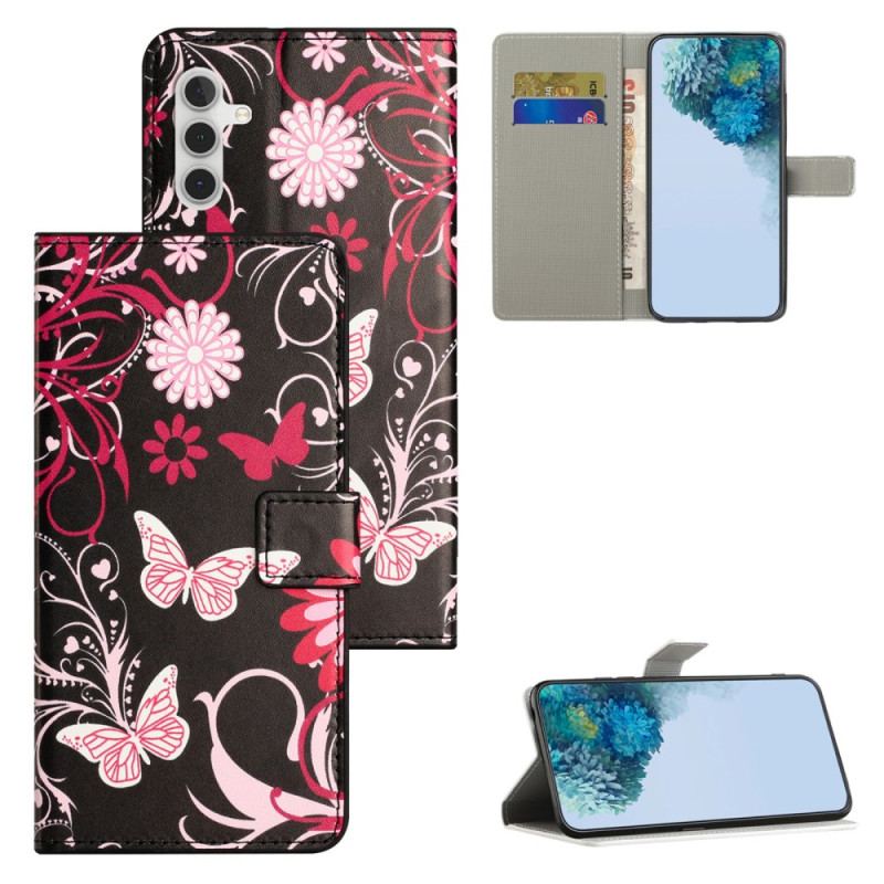 Etui Folio Samsung Galaxy S24 Fe Motyle Na CZarnym Tle Etui Ochronne